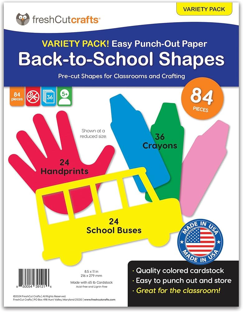 Back to School Handprints, Crayons and School Buses Punch Out Paper Cutouts in Assorted Bright co... | Amazon (US)