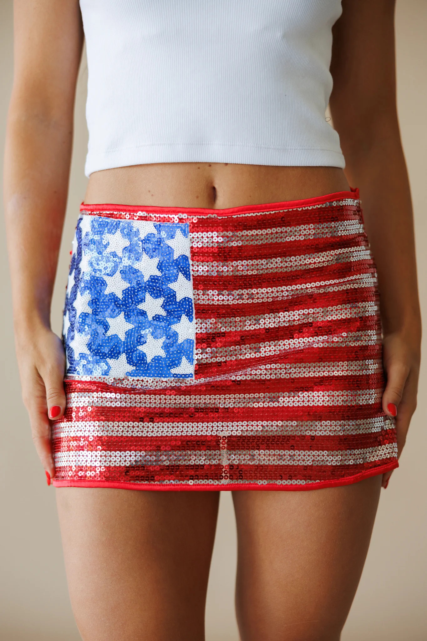 "USA BABE" Sequin Low Rise Skort | Glitzy Bella