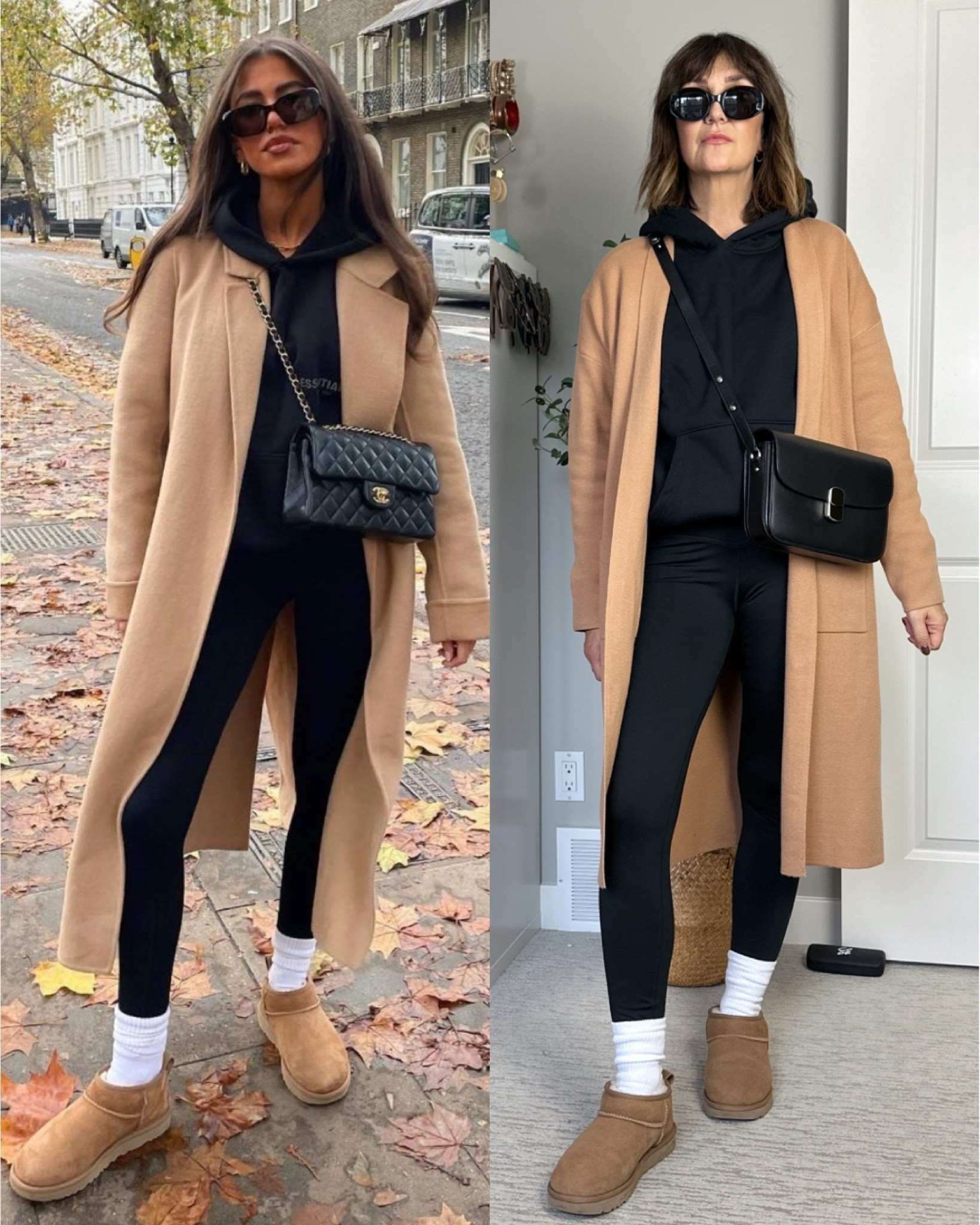 Fall Pinterest outfit, love a classic camel and black combo! My leggings have a thin fleece lining, they are my fave for chilly days (fit tts).
My long cardigan is from Amazon and I have several colors, it’s perfect for fall layers. I’m 5’ 7” and sized up to M for more room, the knit is soft and stretchy but sturdy, I’ve had mine a few years. I also linked similar coats and a warmer camel coat I also have. 
Uggs only come in full sizes so if you’re a half size I suggest going down, the fluff inside compacts a little. A shoe horn helps too!
My hoodie is an oversized fit, I’m in my usual size S.
Also linked my bag, socks and the outfit I wore at the beginning of the video.


#LTKStyleTip #LTKShoeCrush #LTKItBag