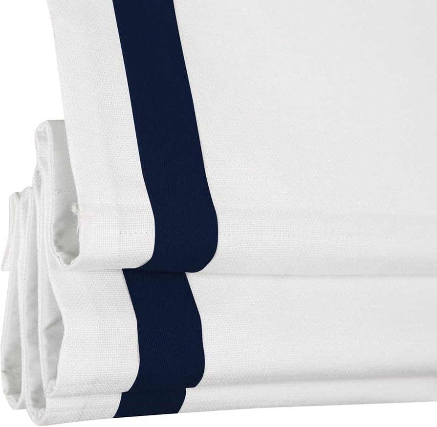 Cordless Roman Shades, White Navy Premium Blackout Roman Window Shades, Custom Washable Fabric Ro... | Amazon (US)