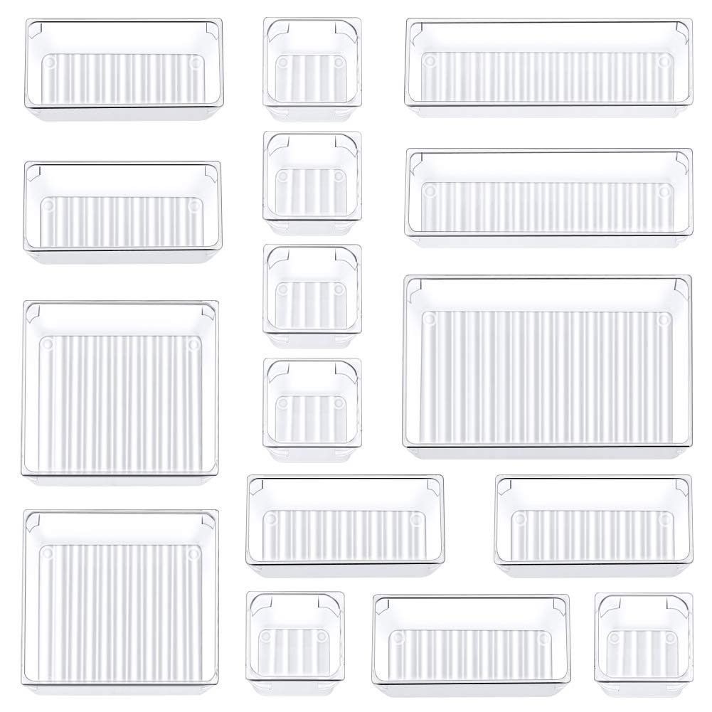Kootek 16 Pcs Drawer Organizer Set, 5-Size Bathroom Drawer Organizers Makeup Trays Vanity Desk Di... | Amazon (US)