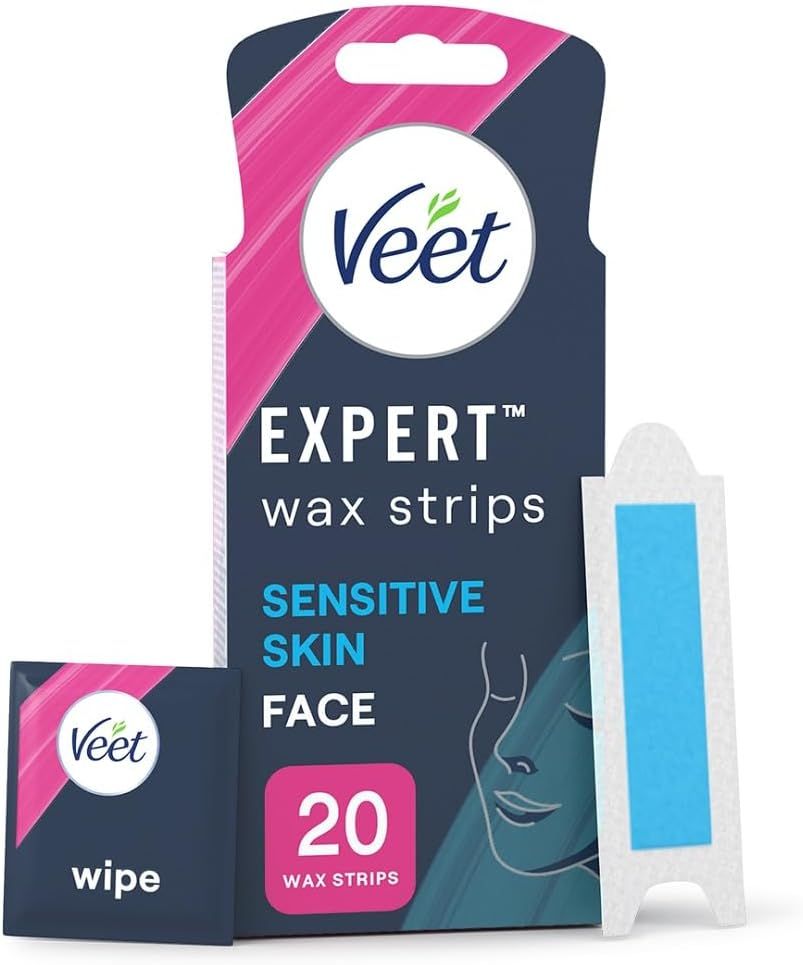 Veet Expert Cold Wax Strips, Hair Removal, Face, Sensitive Skin, 20 Strips each, 4 Finish Wipes | Amazon (UK)