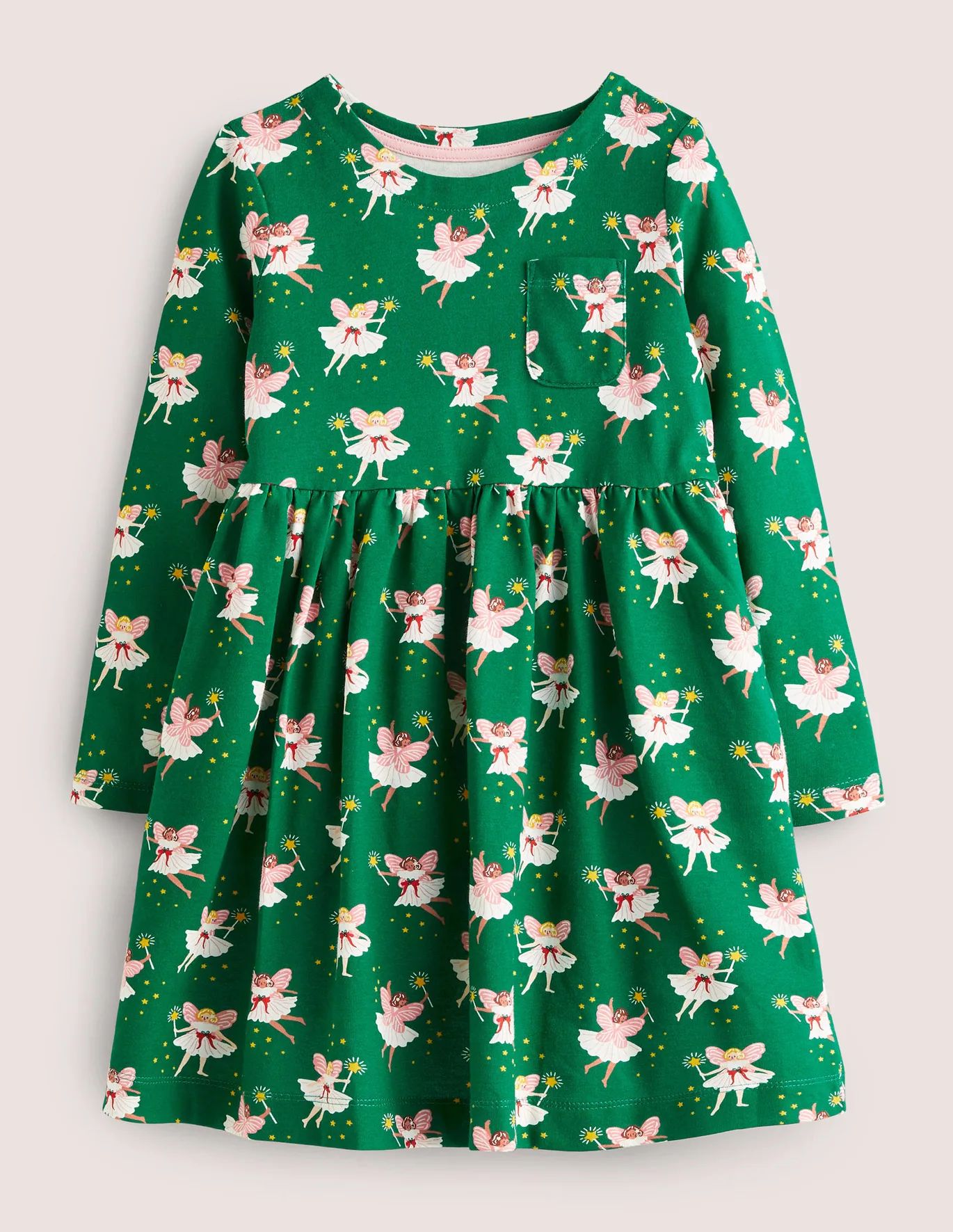 Long Sleeve Fun Jersey Dress - Shady Glade Green Fairies | Boden US | Boden (US)