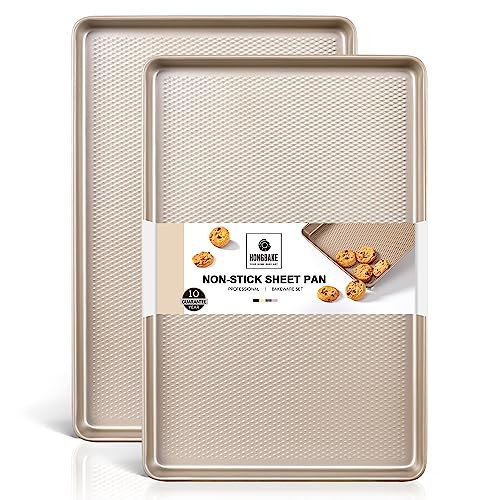 HONGBAKE 2 Pack Half Sheet Baking Pans,Non Stick Baking Sheet for Oven, 57% Thicker Carbon Steel Cookie Sheets for baking, 17.5" x 12" Cookie Trays | Amazon (US)
