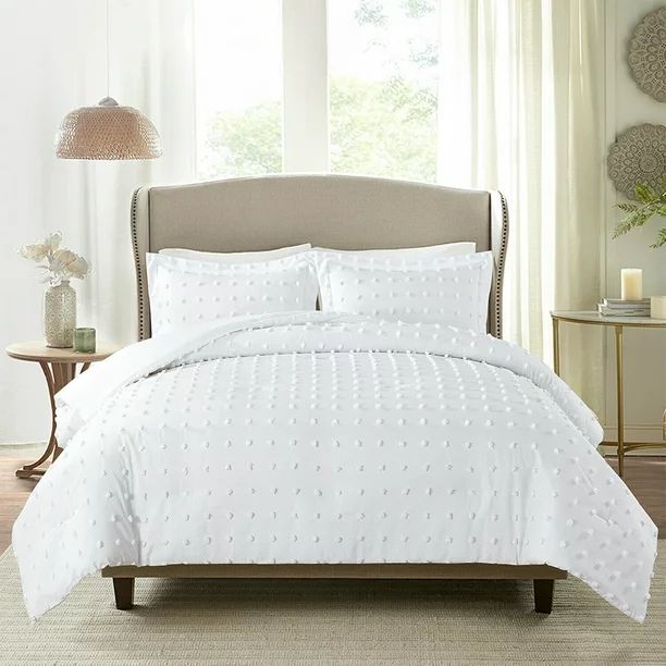 3 Piece Tufted Dot Comforter Set King White | Walmart (US)