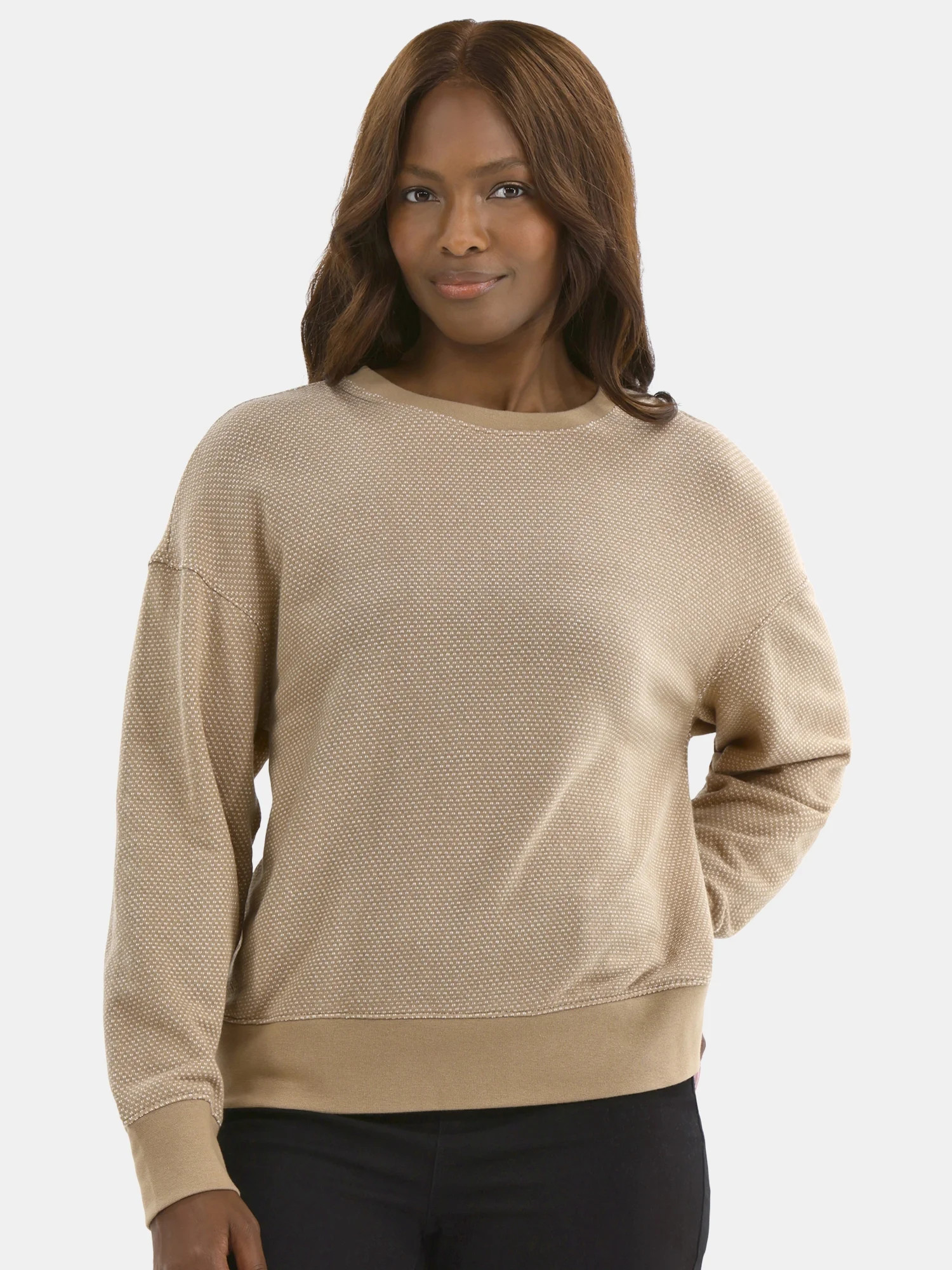 Time and Tru Women's Jacquard Sweatshirt with Long Sleeves, Sizes XS-XXXL | Walmart (US)