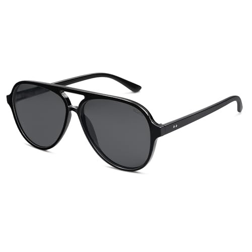 SOJOS Classic Polarized Aviator Sunglasses for Women Men, Retro Trendy Aviators Shades SJ2201, Black/Dark Grey | Amazon (US)