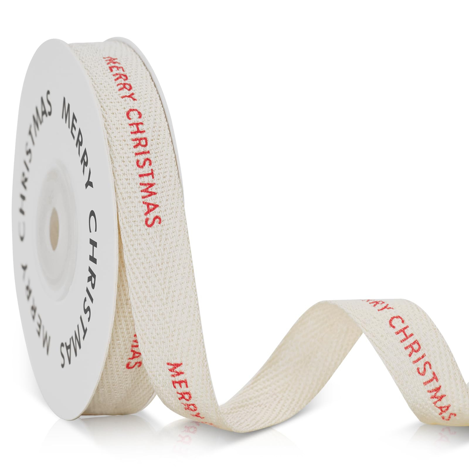 KINGLAKE Merry Christmas Ribbon 5/8" x 10 Yards Cotton Christmas Ribbon Natural Twill Tape Cotton... | Amazon (US)