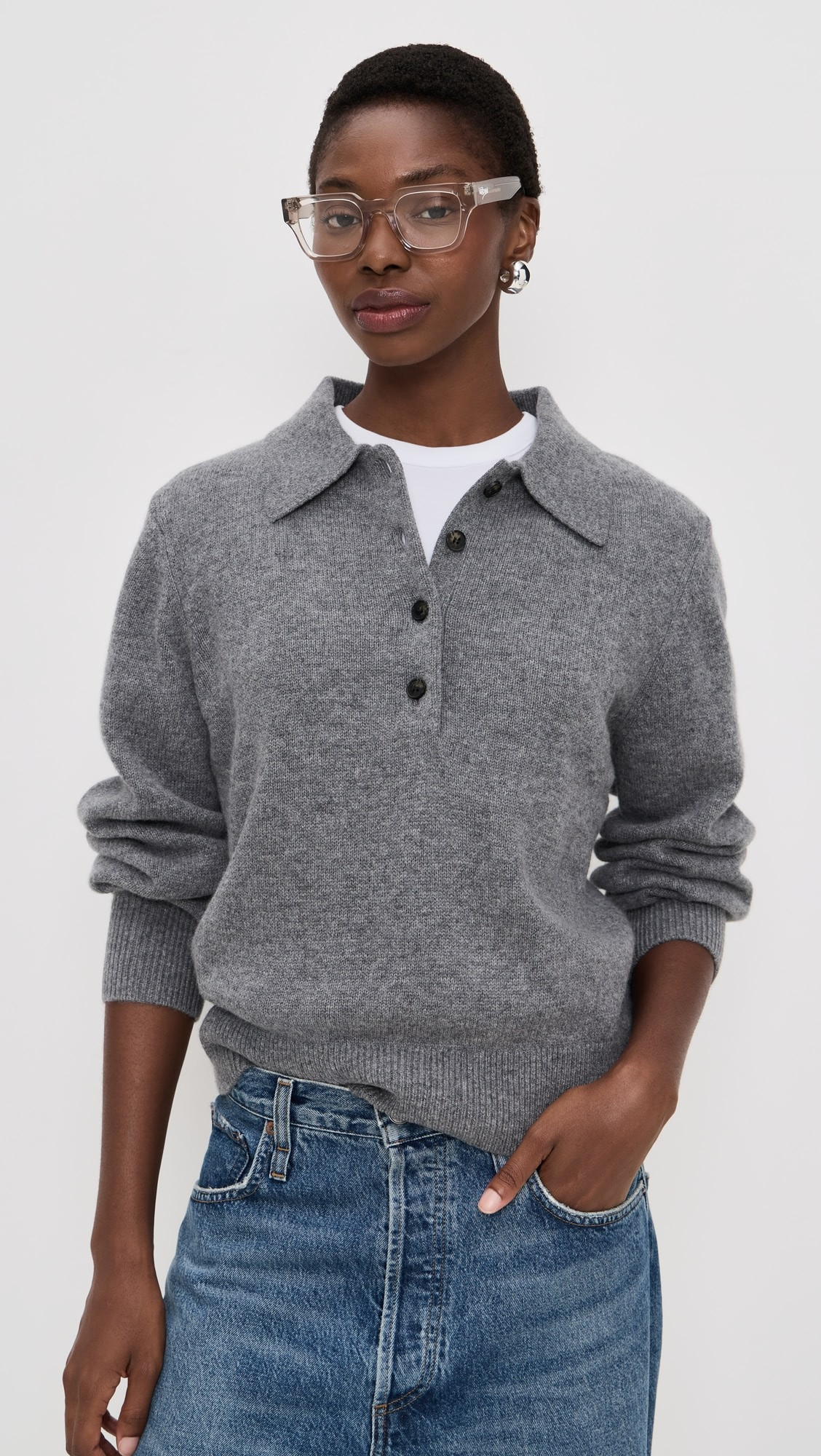 The Cashmere Polo in Heather Grey | Shopbop