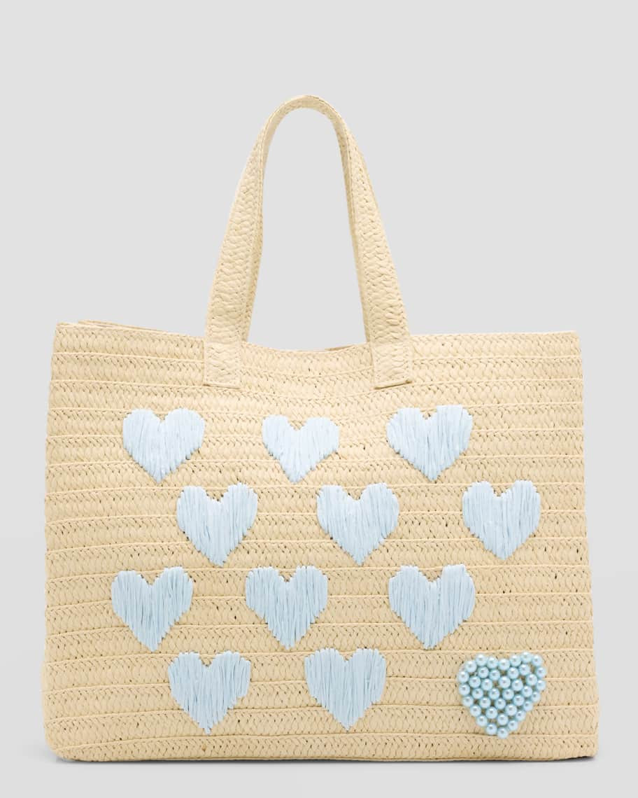 BTB Los Angeles Be Mine Embroidered Straw Tote Bag | Neiman Marcus