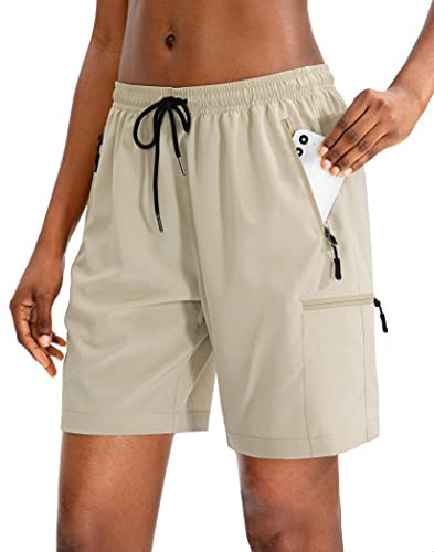 SANTINY Women's 5''/ 7''/9'' Hiking Cargo Shorts Quick Dry Lightweight Summer Shorts for Women Athletic Golf Zipper Pockets(Khaki_M) | Amazon (US)