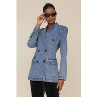 Rhinestone Denim Double Breasted Blazer | Avec Les Filles