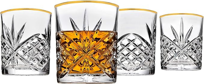 Godinger Double Old Fashioned Glasses Cups, Gold Banded - Dublin, Set of 4 | Amazon (US)