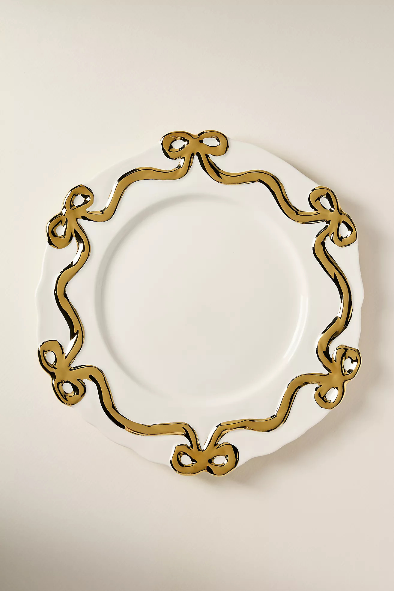 Benedita Gold Bow Stoneware Dinner Plates, Set of 4 | Anthropologie (US)
