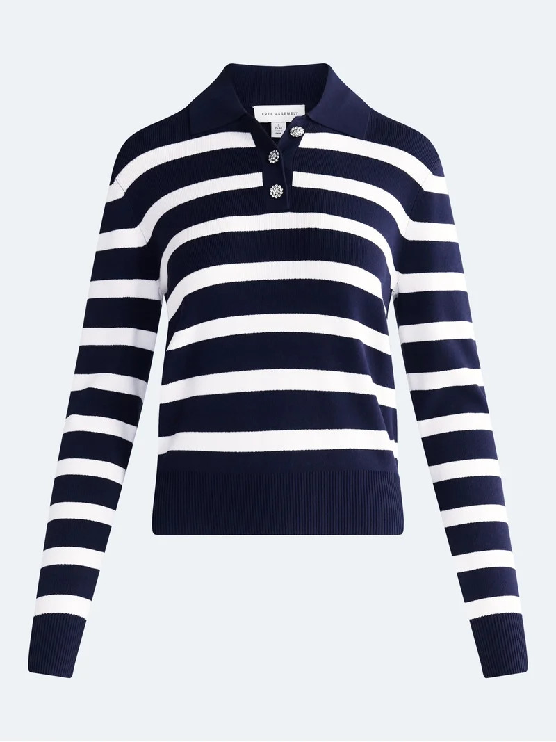 Free Assembly Women's and Women's Plus Polo Sweater with Long Sleeves, Lightweight, Sizes XS-4X | Walmart (US)