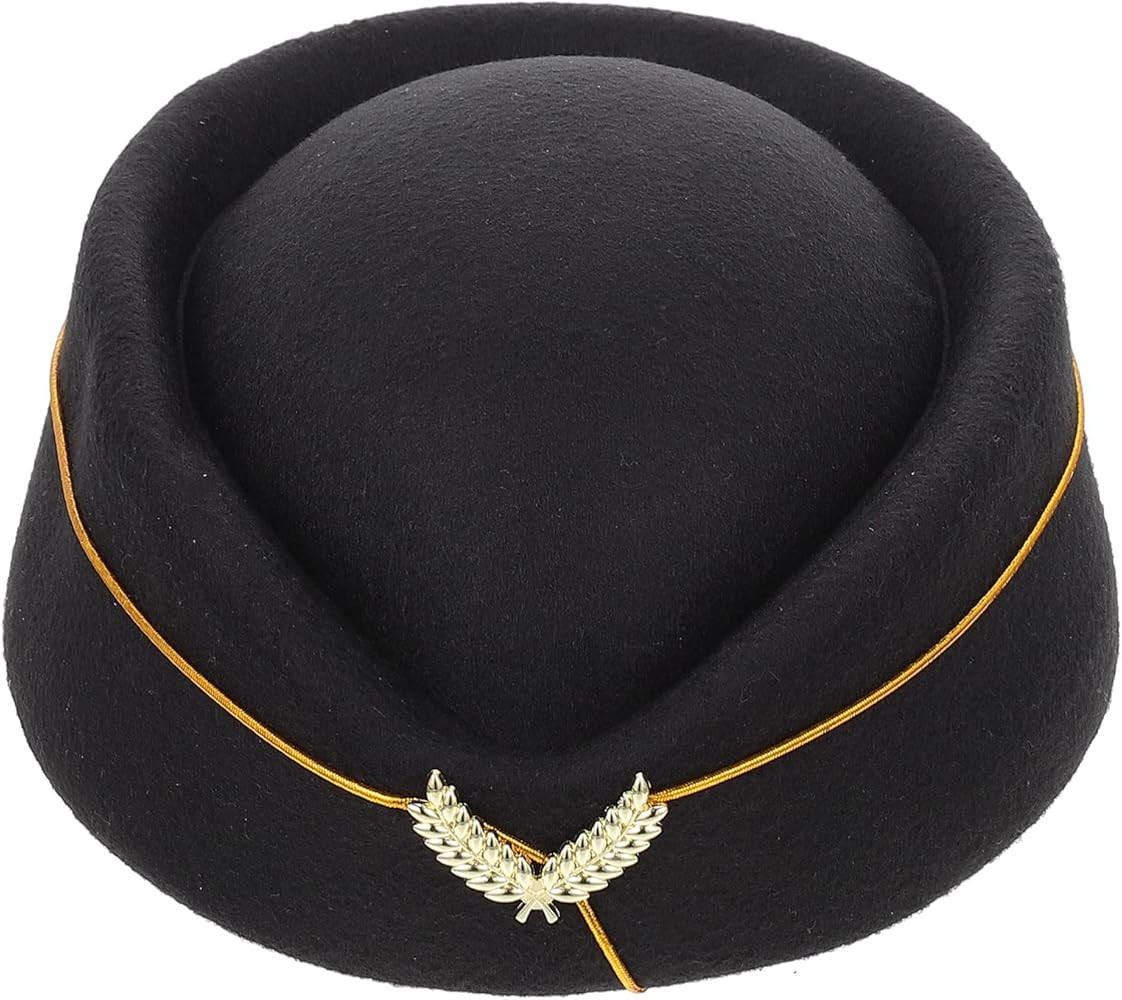 NUOBESTY Vintage British Stewardess Beret Hat, Felt Flight Attendant Cap Uniform Cosplay Accessor... | Amazon (US)