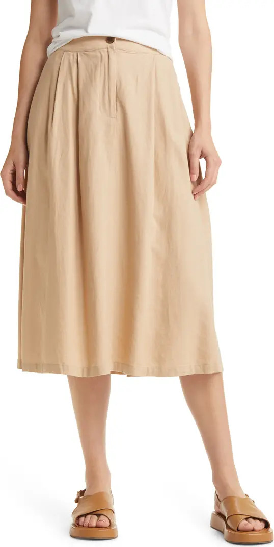 Treasure & Bond Pleated Linen Blend Midi Skirt | Nordstrom | Nordstrom