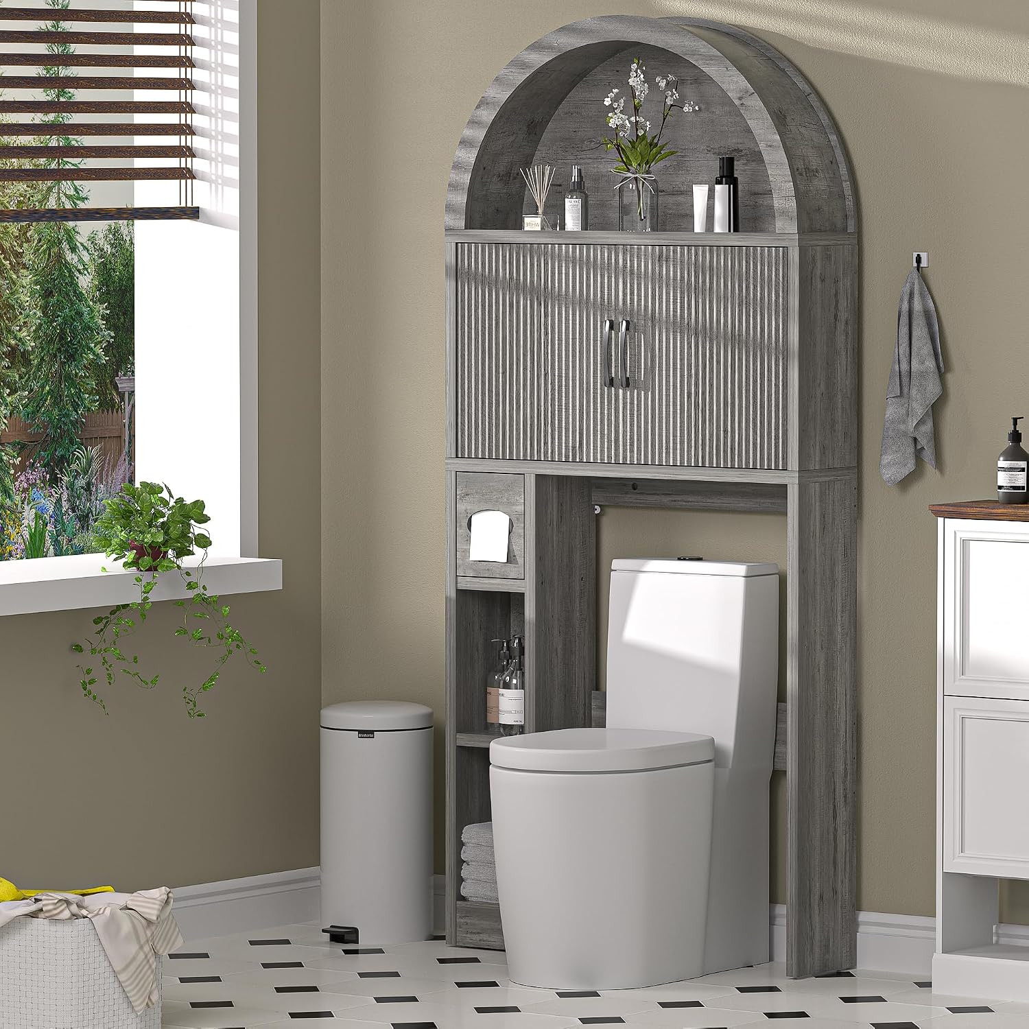 AHB Over The Toilet Storage Cabinet with Adjustable Shelf, Grey | Amazon (US)