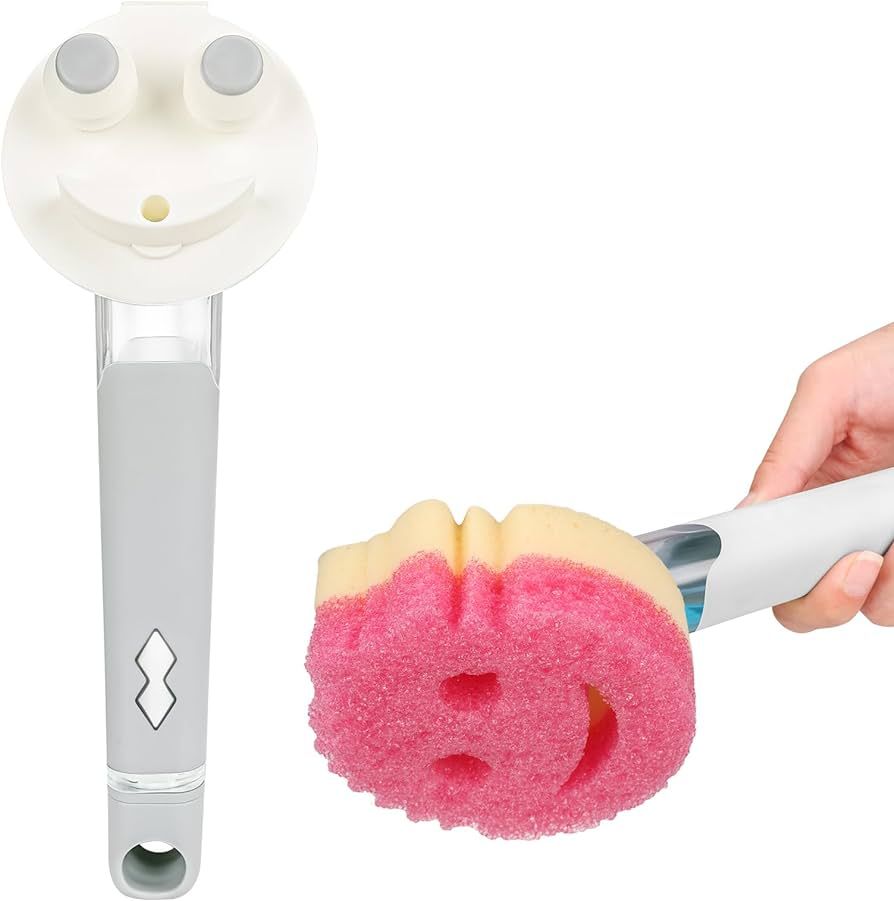 AMAZYC-US Smile Sponge Dish Wand Sponge Holder for Round Smiley Face Sponge Soap Dispensing Handl... | Amazon (US)