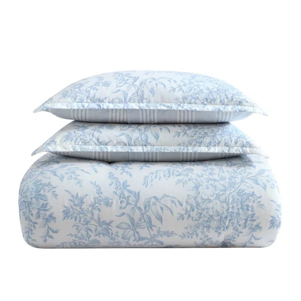 Laura Ashley Bedford Reversible Cotton Blue Comforter Set | Wayfair North America