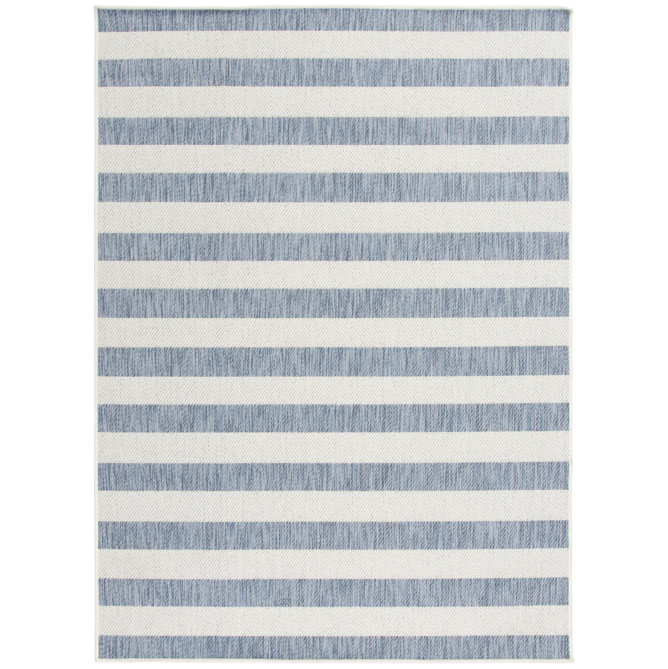 Mainstays Blue and White Striped Coastal Cabana Woven Outdoor Rug, 5'x7' | Walmart (US)