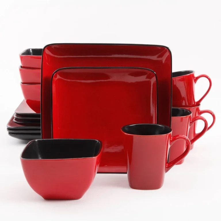 Better Homes & Gardens Rave Square Dinnerware, Red, Set Of 16 | Walmart (US)