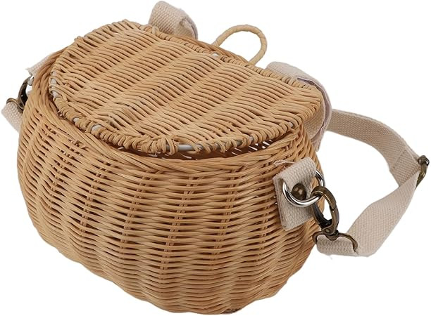 Rattan Bike Basket for Kids, Small Rattan Bag with Simple Lid, Adjustable Strap, Carryable Rattan... | Amazon (US)