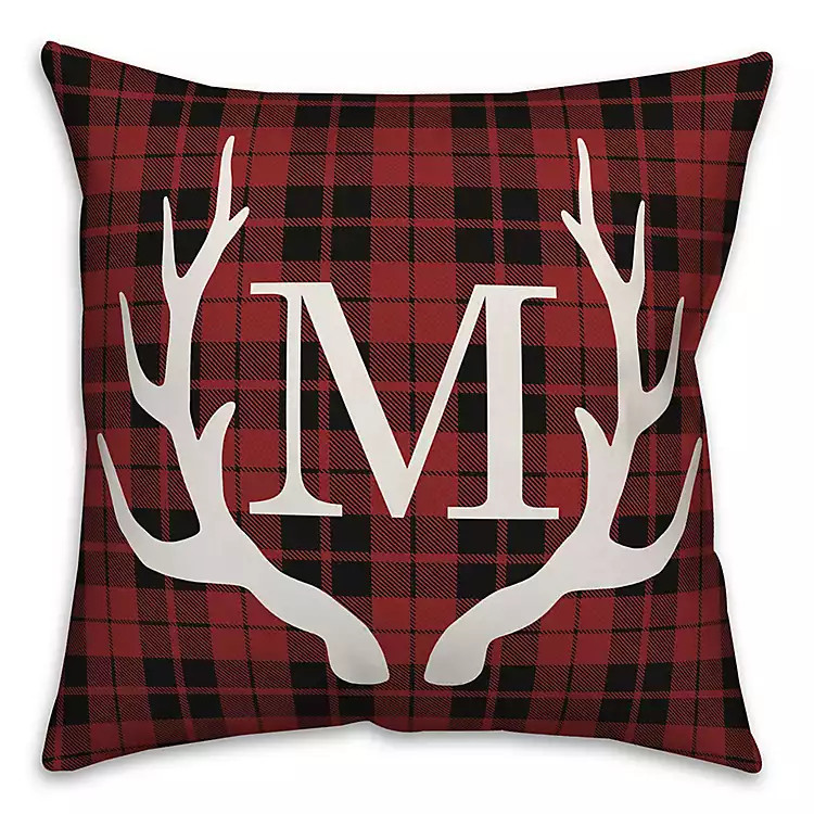 Personalized Plaid Antlers Monogram Pillow | Kirkland's Home