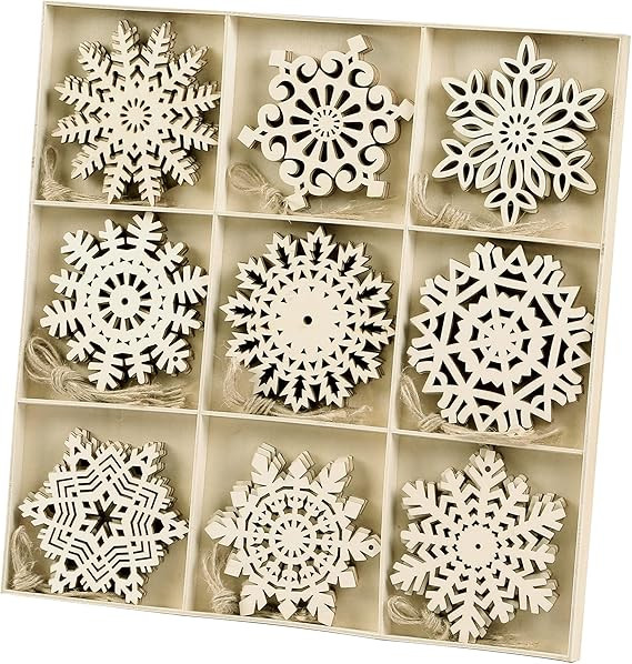 Sggvecsy Unfinished Wooden Snowflakes Ornaments, 36Pcs Christmas Tree Hanging Decoration Wood Cut... | Amazon (US)