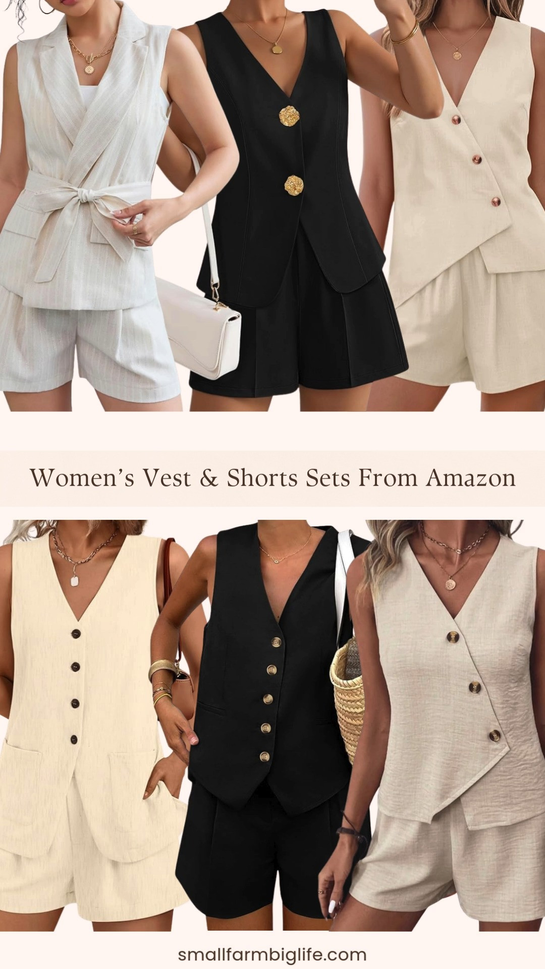 Matching vest + shorts sets are such a chic summer move 🤍✨

From linen neutral sets to black with bold gold buttons and classic cream styles, these Amazon two piece outfits are polished but still easy to wear. Perfect for vacation, brunch, or warm weather events when you want to look put together without overthinking it ☀️ 

 #LTKgrwm #LTKootd #LTKOver40