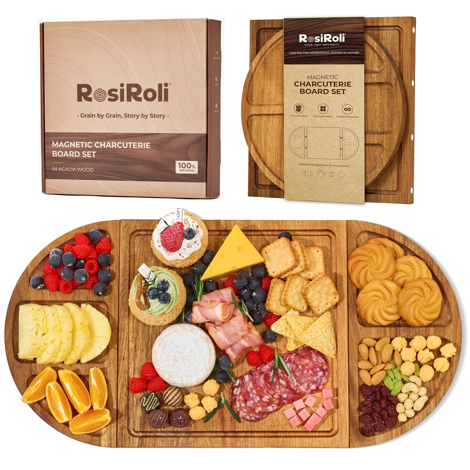 Acacia Wood Charcuterie Board Set - Cheese Board Set with Magnetic - House Warming Gifts New Home... | Amazon (US)