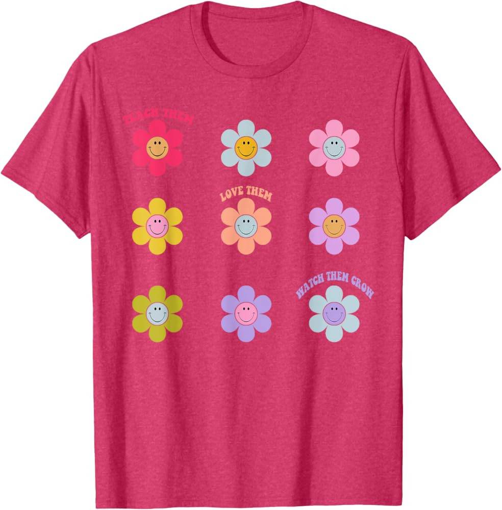 Retro Hippie Floral Flower 70s Asthetic Groovy Teacher T-Shirt | Amazon (US)