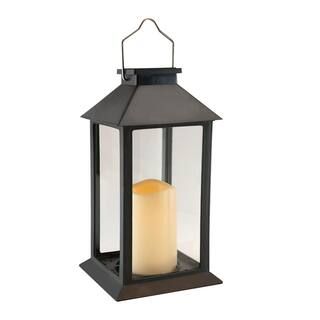 LUMABASE Traditional Black Solar Powered Lantern with LED Candle-62401 - The Home Depot | The Home Depot
