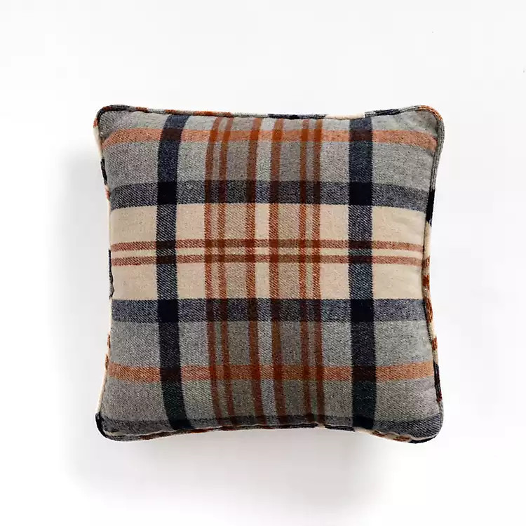 Mini Blue and Orange Flannel Plaid Pillow | Kirkland's Home