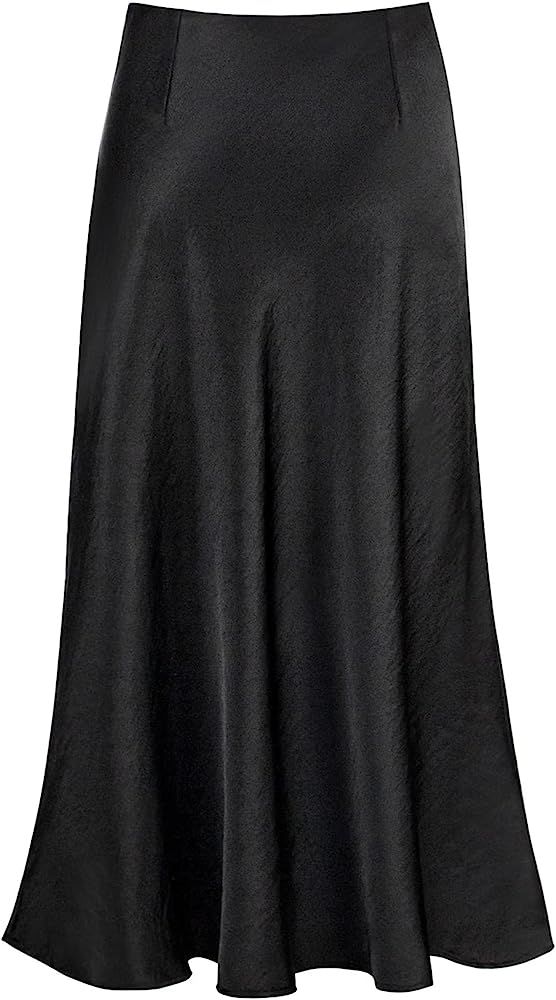 Modegal Women's Satin High Waist Hidden Elasticized Waistband Flared Casual A Line Midi Skirt | Amazon (US)