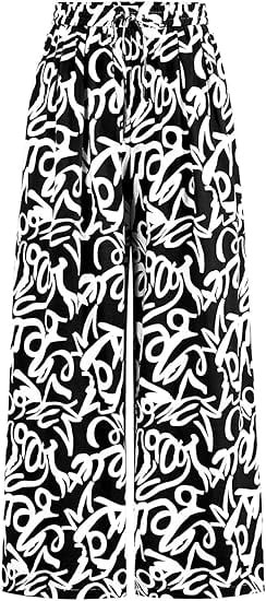 PRETTYGARDEN Womens Pants Elastic Waist Floral Lightweight Palazzo Pants for Women Casual Lounge ... | Walmart (US)