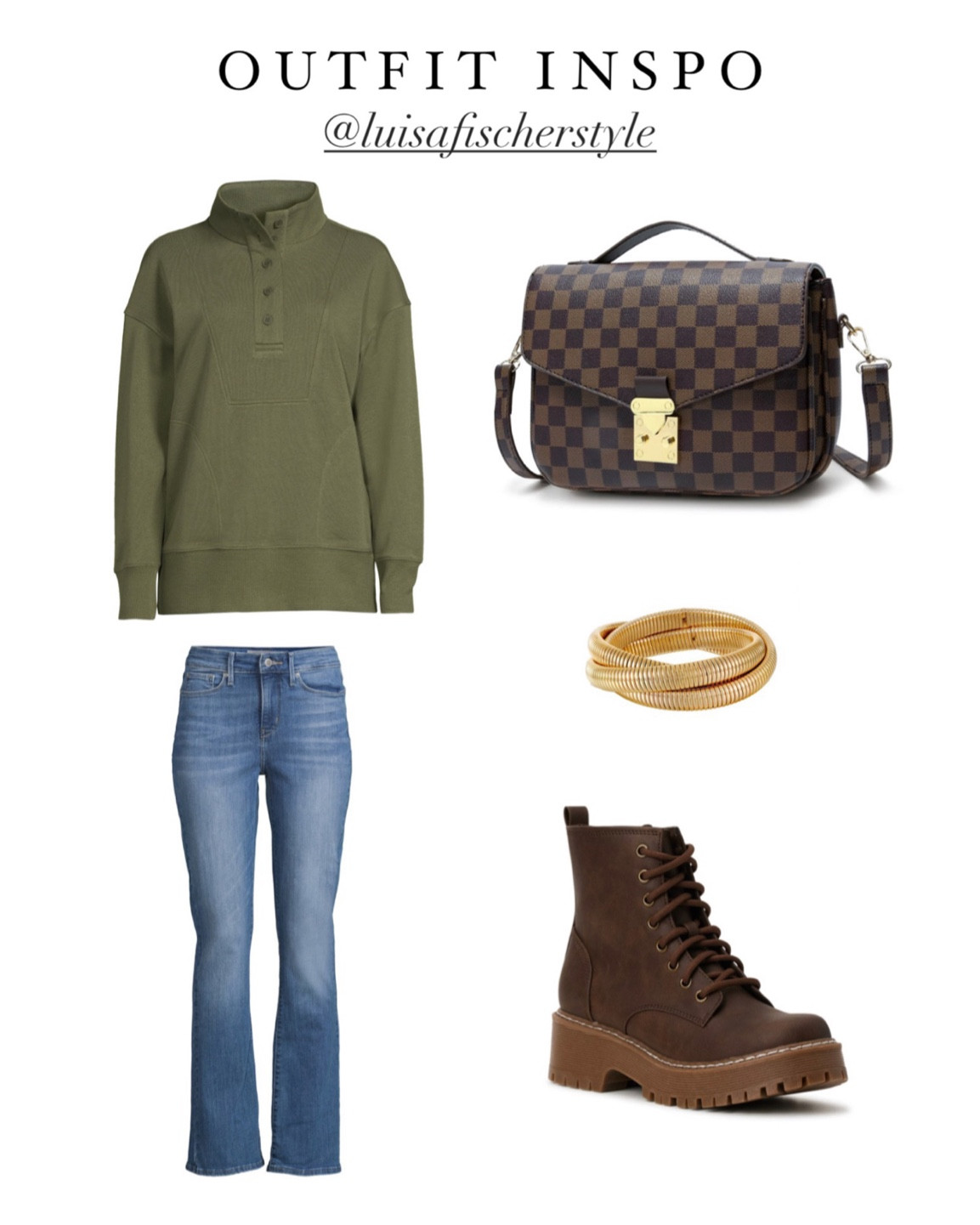outfit inspo | pullover | jeans | shoulder bag | crossbody bag | checkered bag | bangles | bracelets | lace up boots | combat boots | lug sole boots | fall outfit | outfit idea 

#LTKsalealert #LTKfindsunder50 #LTKSeasonal