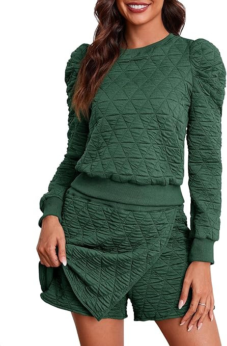Fisoew Women's 2 Piece Lounge Wear Set Long Sleeve Argyle Sweatshirts and Wrap Skorts Casual Sets | Amazon (US)