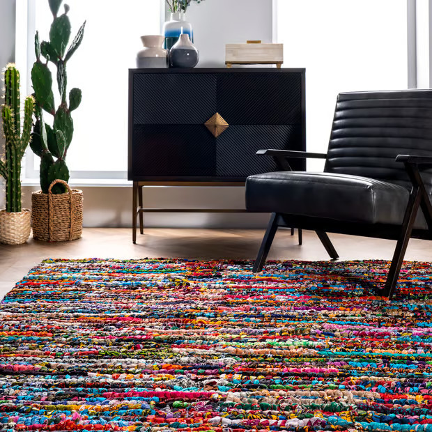 Multi Braided Cotton Pinstripes Rag Area Rug | Rugs USA