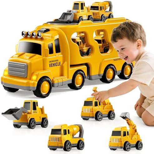 Construction Trucks Toys for 2 3 4 5 Years Old Boys - 5-in-1 Carrier Transport Vehicle Truck for ... | Amazon (US)