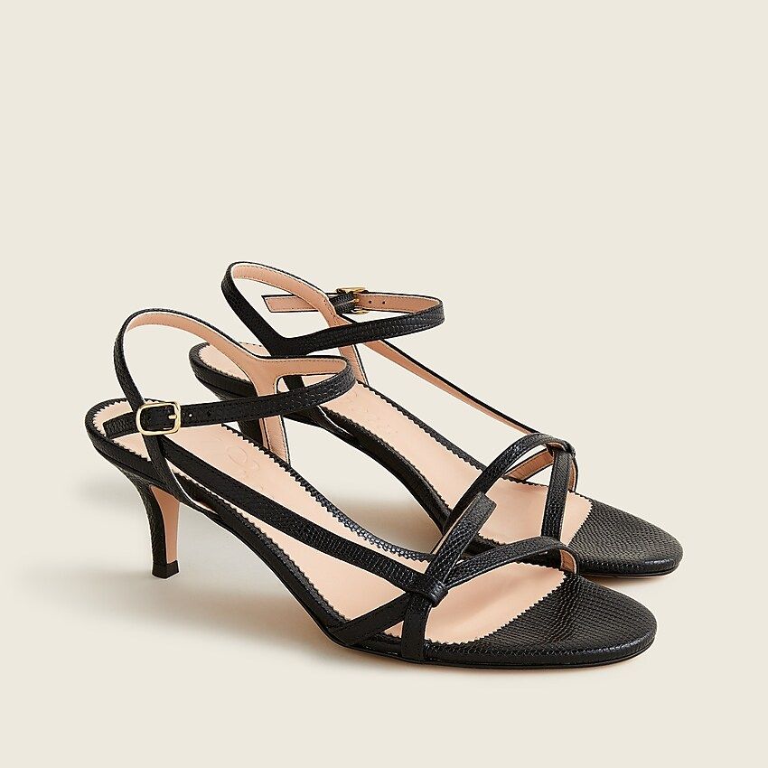 Strappy kitten-heel sandals in lizard-embossed leather | J.Crew US