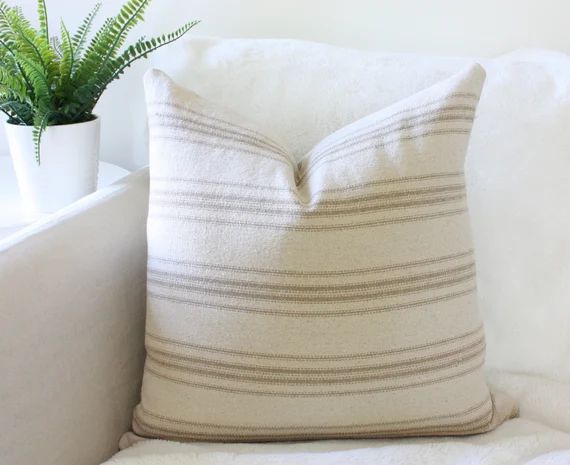 Oatmeal Beige with Tan Stripes Grain Sack Style Pillow Cover/ | Etsy | Etsy (US)