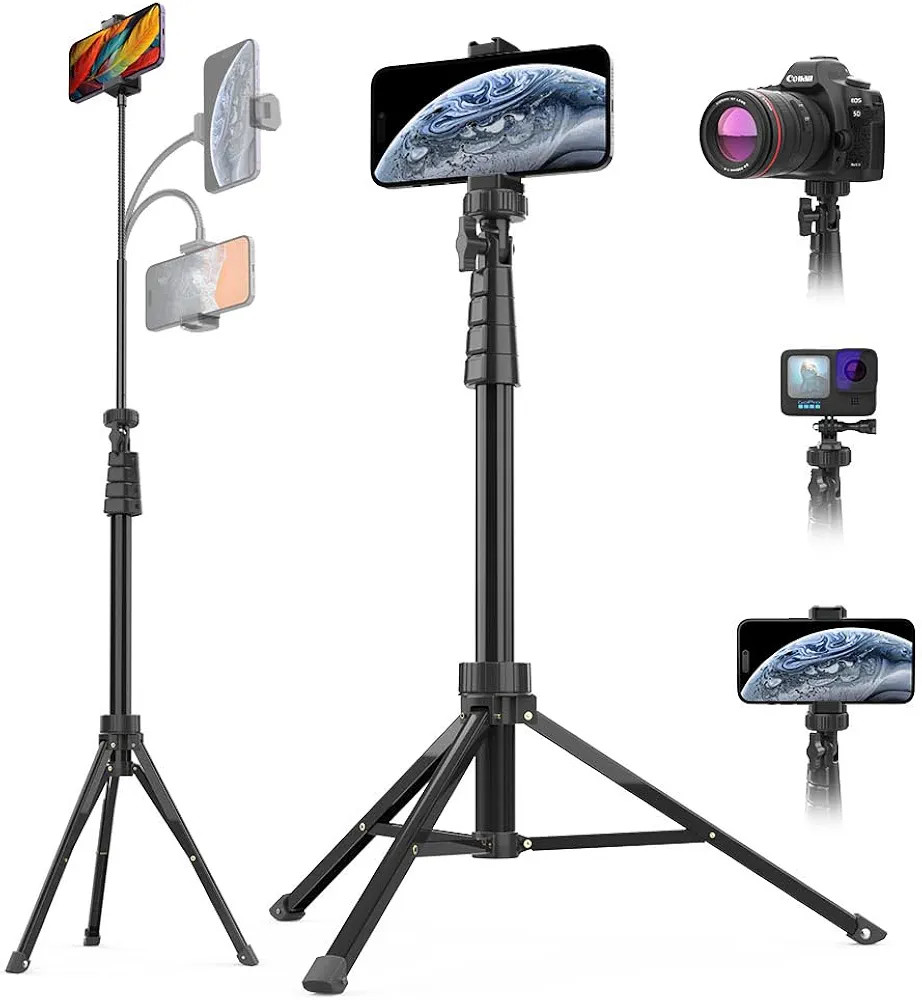 Aureday 88’’ Flexible Phone Tripod with 14.95’’ Gooseneck, Remote and Phone Holder, Overh... | Amazon (US)