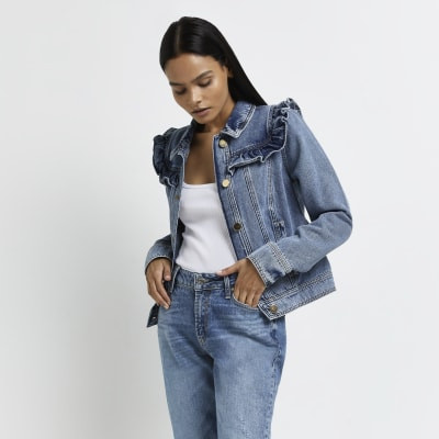 Blue frill detail denim jacket | River Island (UK & IE)