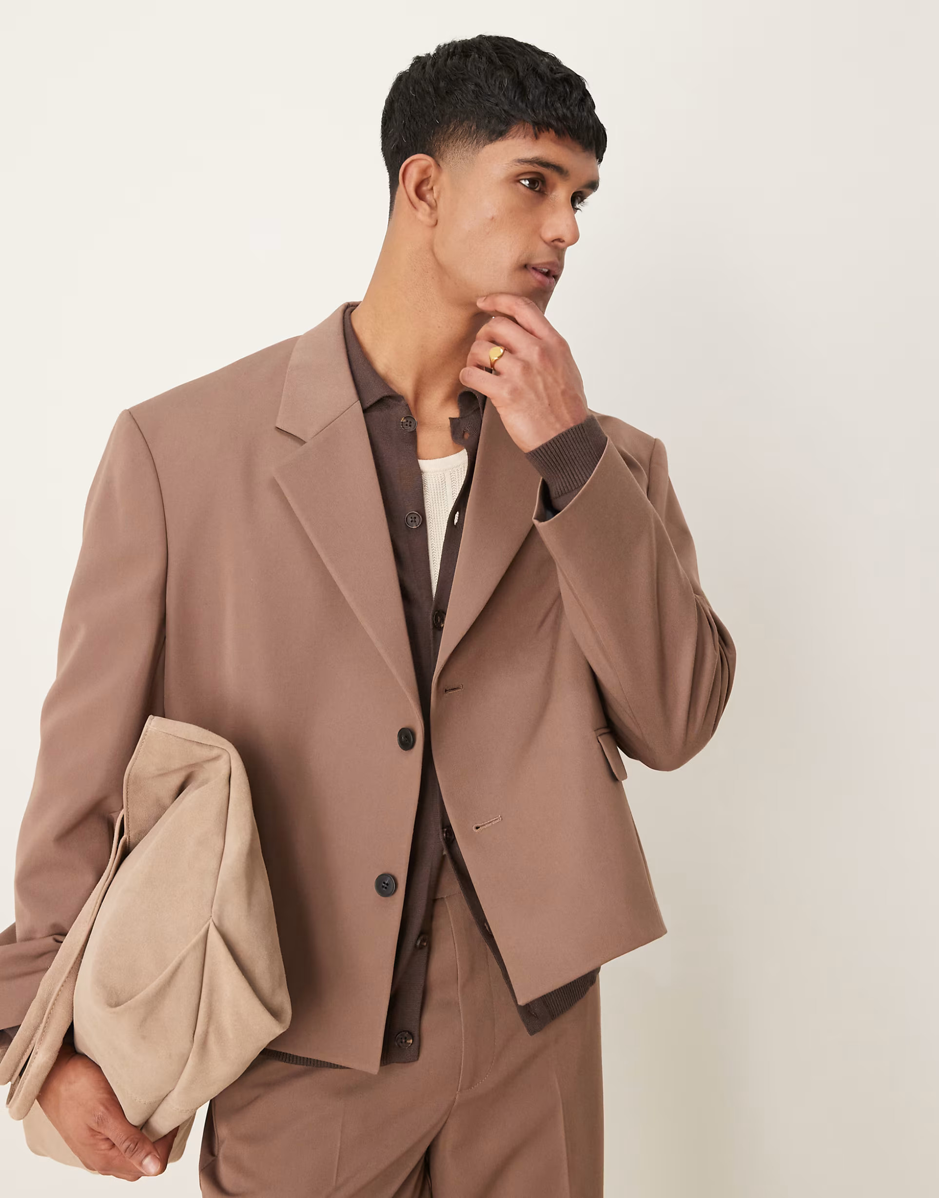 ASOS DESIGN oversized cropped suit in brown | ASOS (Global)
