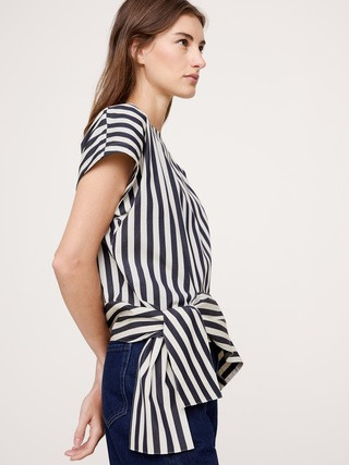COTTON POPLIN BOATNECK ASYMMETRICAL TOP | Banana Republic (US)