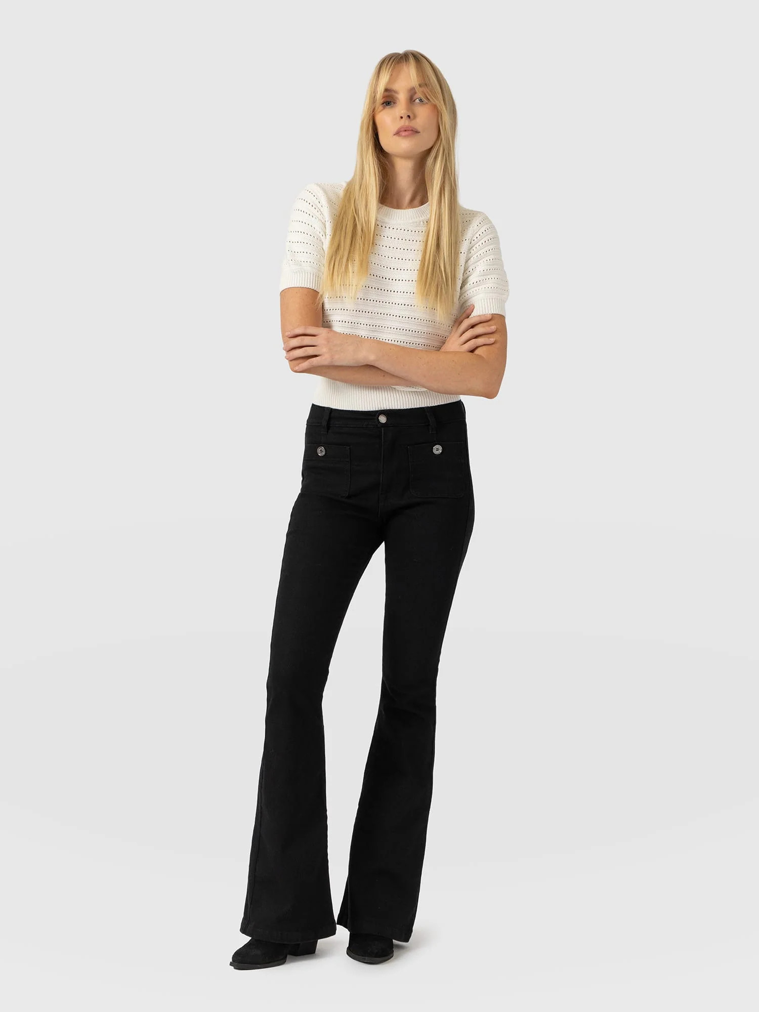 Bowie Stretch Flare Jeans - Jet Black | Saint + Sofia