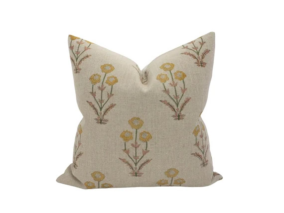 WILMA  Block Print Linen Pillow Cover Warm Neutral Floral - Etsy | Etsy (US)