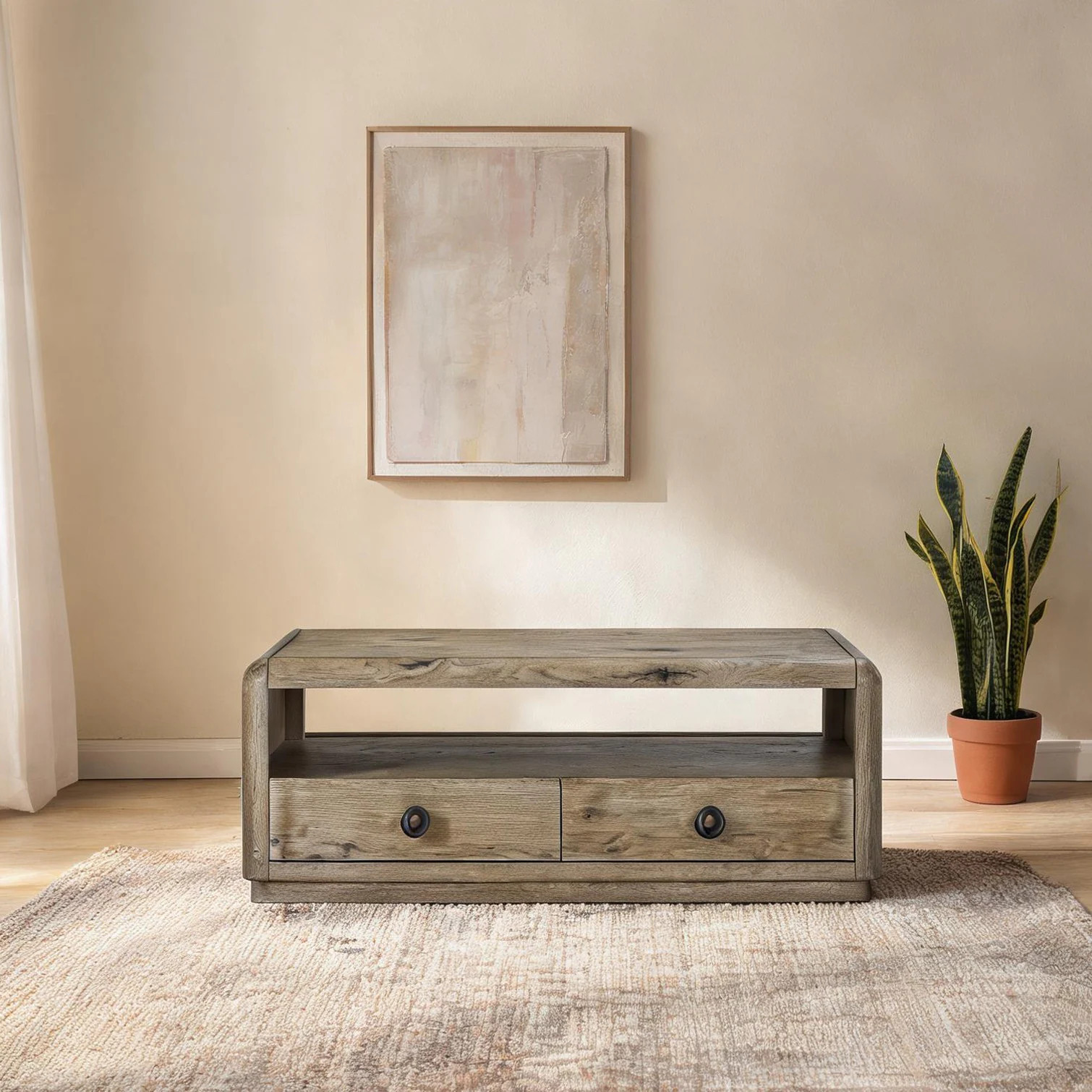 Watnature Storage Coffee Table with Two Drawers and Open Shelf Oak Veneer Modern Rectangle 48 inches one_size | 667PPL0CX93Y | Lowe's