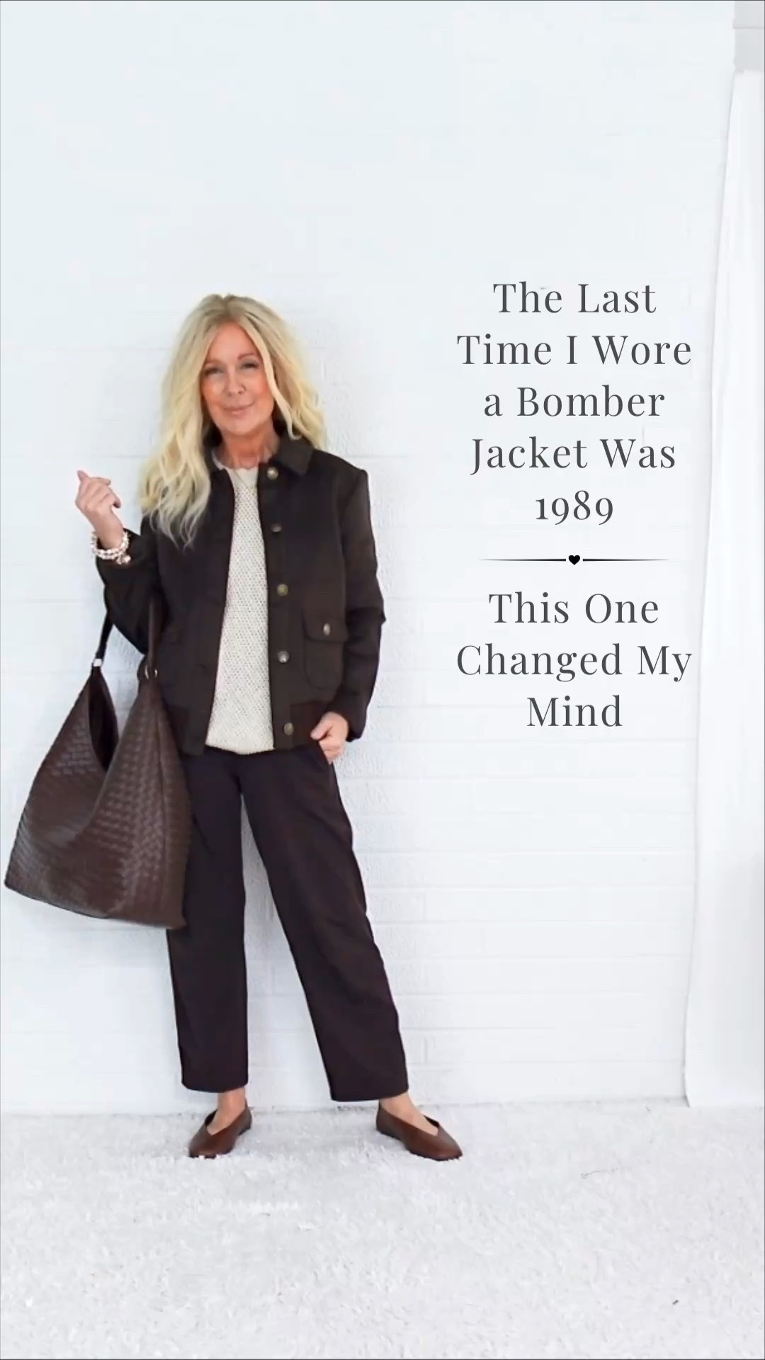 Comment **MODERN** if you love this look. 🍂 BALLET FLATS RUN A HALF SIZE SMALL. 

The last time I wore a bomber jacket was 1989.

Then I tried this one.

I started with baby barrel pants and square toe ballet flats. Both make the outfit feel current.

The bomber jacket pulls it all together.

It’s a simple way to update your fall wardrobe and look chic without trying too hard.

— Valarie

#fallfashion #falloutfits #womenover40 #womenover50 #womenover60

#LTKOver40 #LTKSeasonal #LTKPetite
